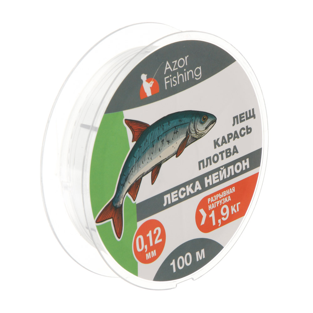 Леска "Лещ, Карась, Плотва" тм AZOR FISHING, нейлон, 100м, 0,12мм, 1,9кг,прозрачный, арт.№ 144-009