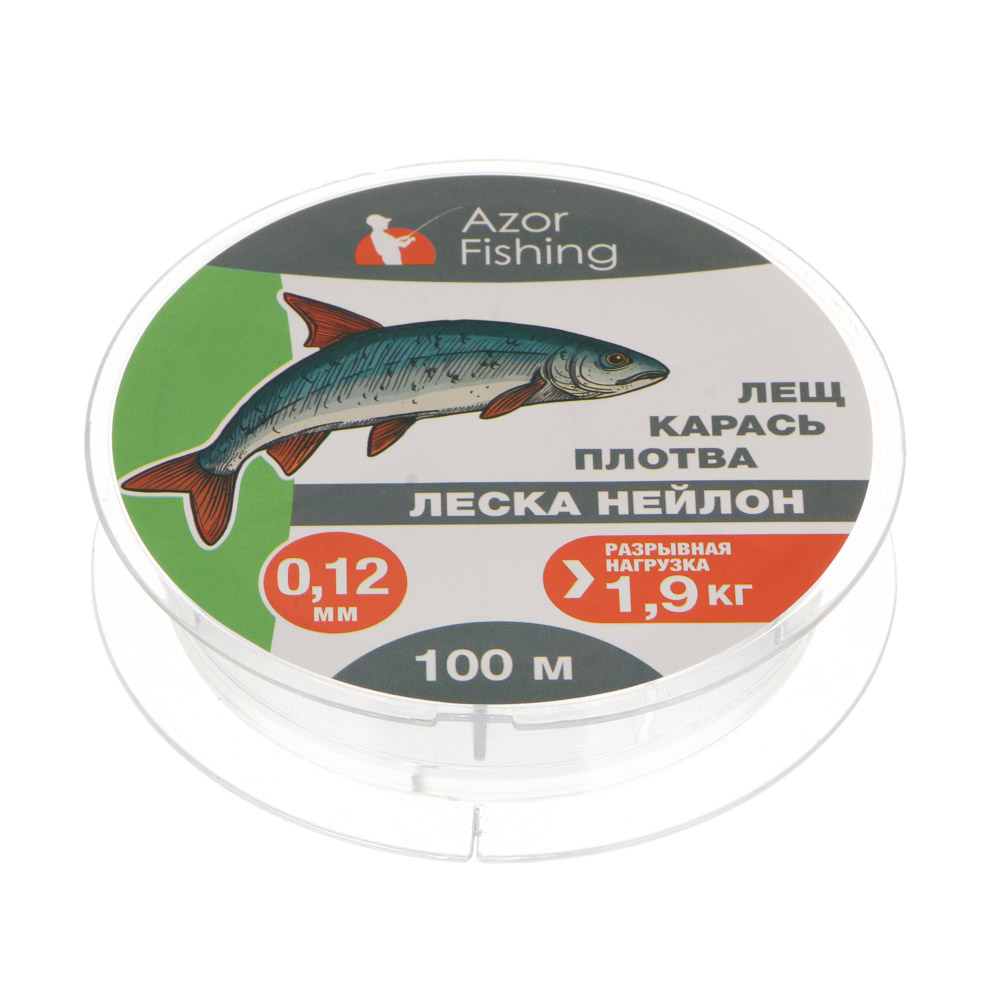 Леска "Лещ, Карась, Плотва" тм AZOR FISHING, нейлон, 100м, 0,12мм, 1,9кг,прозрачный, арт.№ 144-009