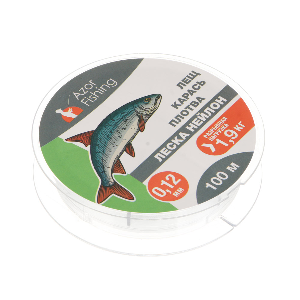 Леска "Лещ, Карась, Плотва" тм AZOR FISHING, нейлон, 100м, 0,12мм, 1,9кг,прозрачный, арт.№ 144-009