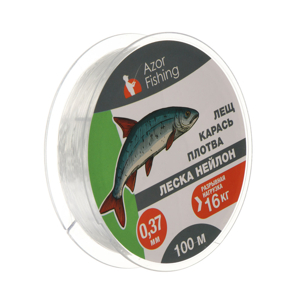 Леска "Лещ, Карась, Плотва" тм AZOR FISHING, нейлон, 100м, 0,37мм, 16,0кг, прозрачный, арт.№ 144-011