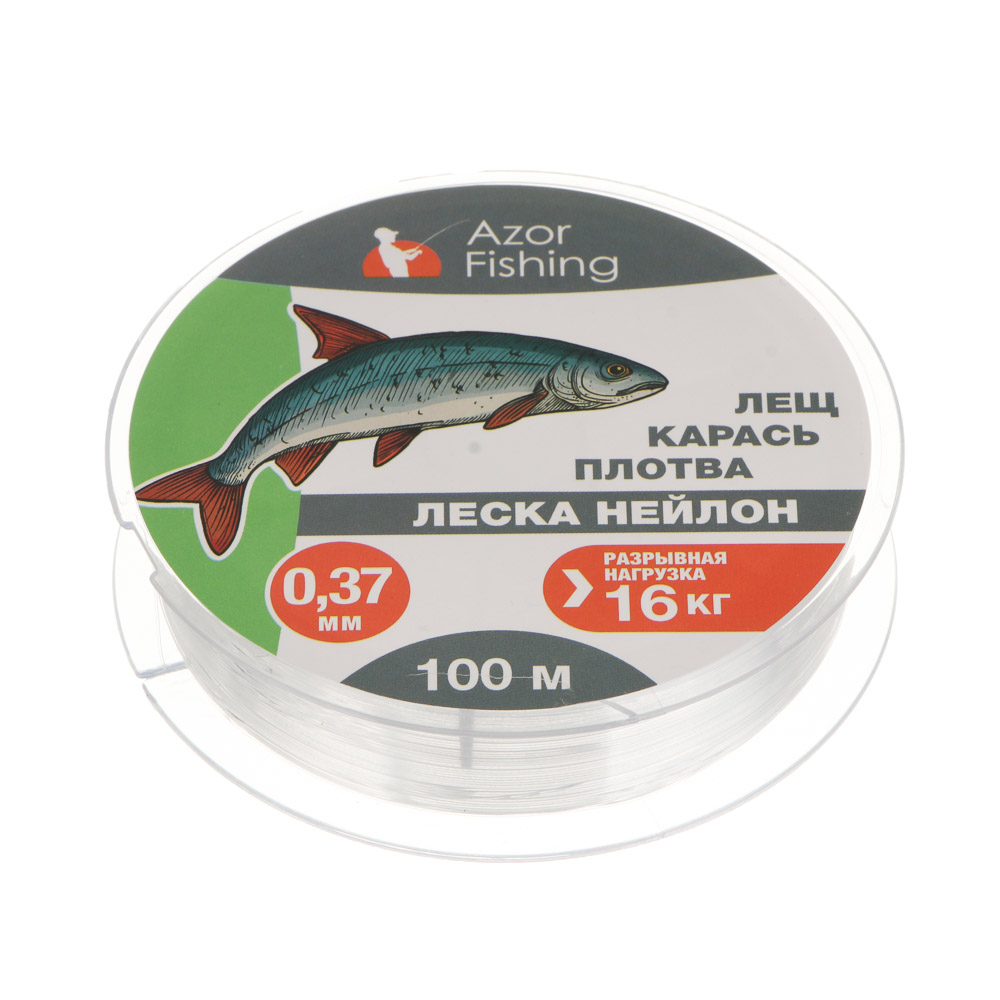 Леска "Лещ, Карась, Плотва" тм AZOR FISHING, нейлон, 100м, 0,37мм, 16,0кг, прозрачный, арт.№ 144-011