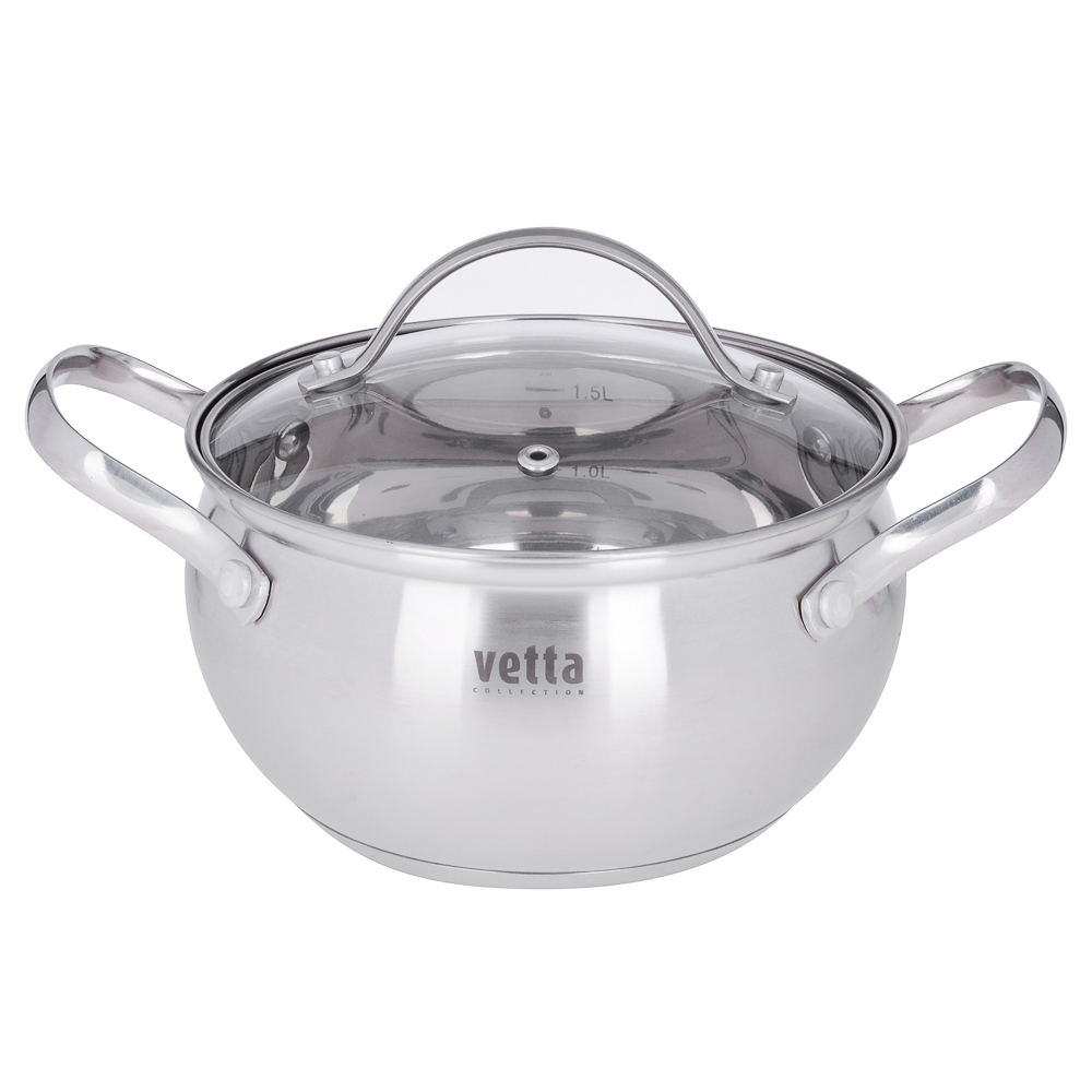 VETTA Женева Кастрюля 16х9,5см. 2,0л. со стекл. крышкой, индукция, арт.№ 822-081