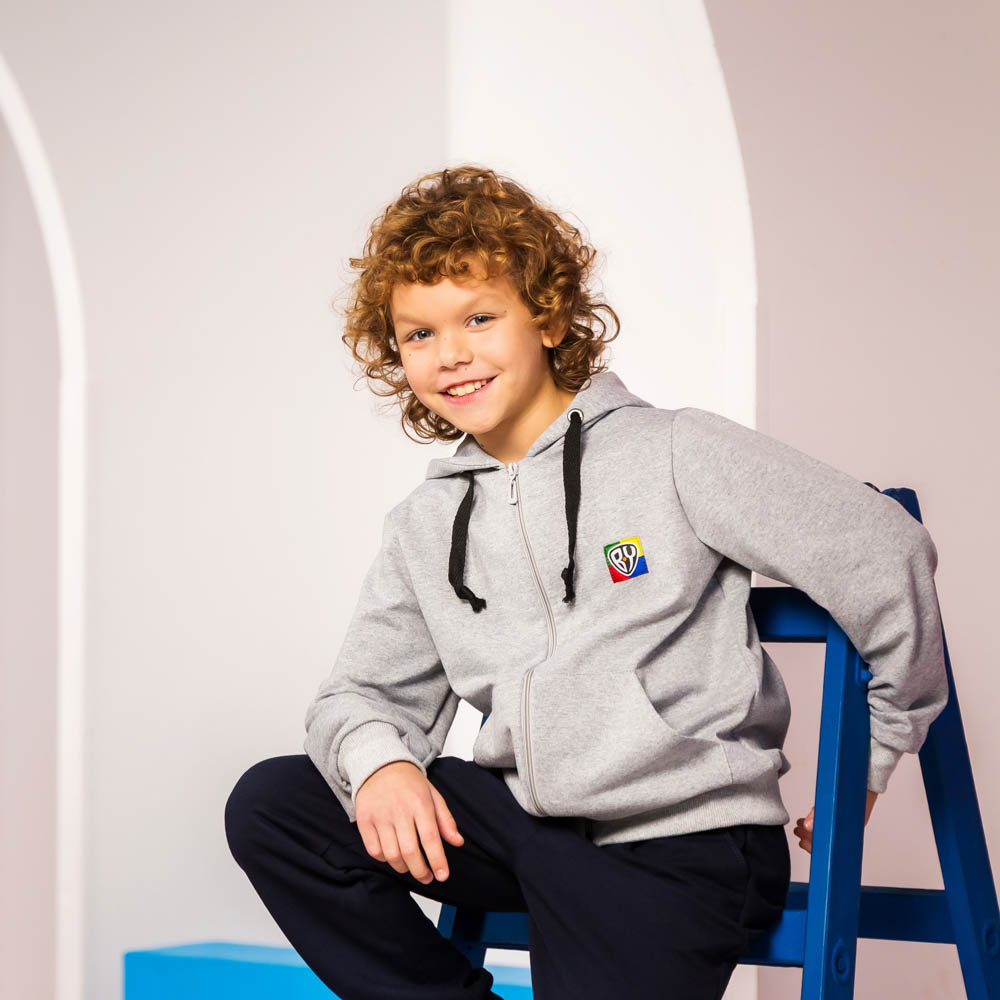 BY Basic Толстовка на молнии детская, хлопок, цвет серый, размер 116, арт.№ 833-017