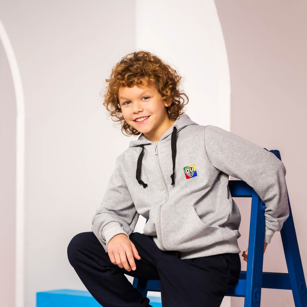 BY Basic Толстовка на молнии детская, хлопок, цвет серый, размер 122, арт.№ 833-018