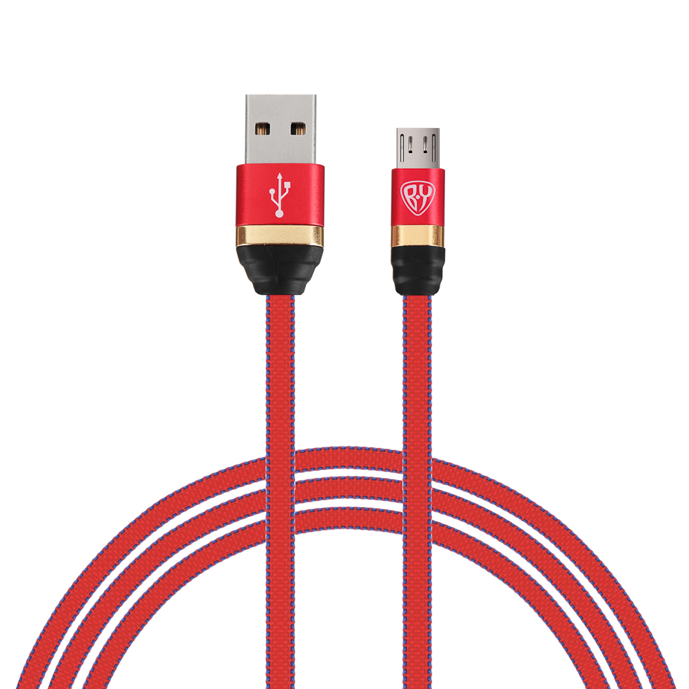 Кабель для зарядки USB(A)-microUSB BY Элегант, 1м, 3А, быстр зар QC3.0, тканевая оплётка, красный, арт.№ 931-386