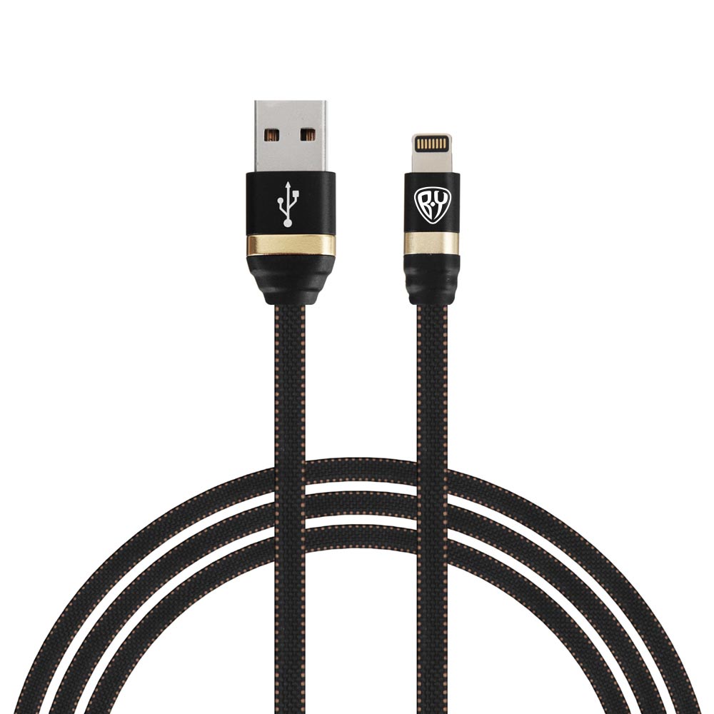 Кабель для зарядки USB(A)-iP BY Элегант, 1м, 2.4А, тканевая оплётка, черный, арт.№ 470-057