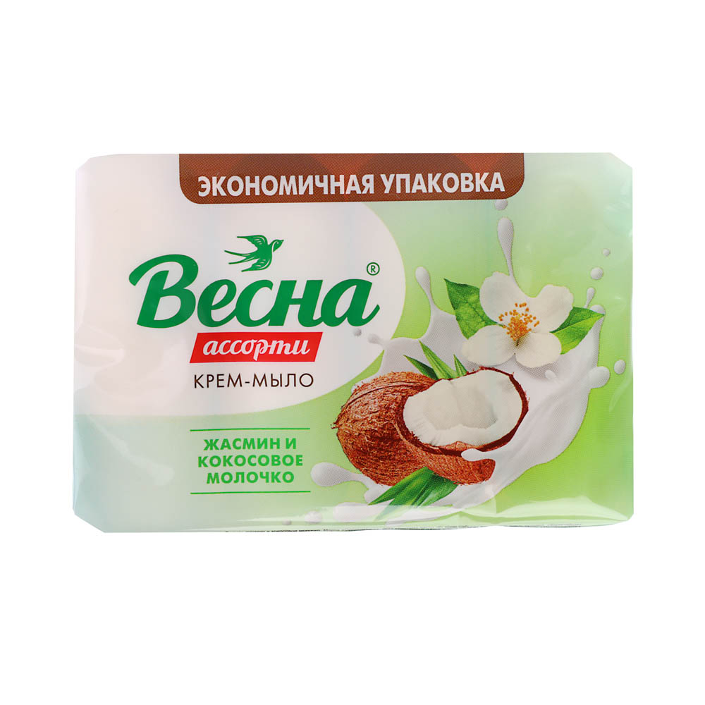 Мыло твердое ВЕСНА Ассорти жасмин и кокосовое молочко, к/у, 4шт x 75 г, арт.№ 952-128