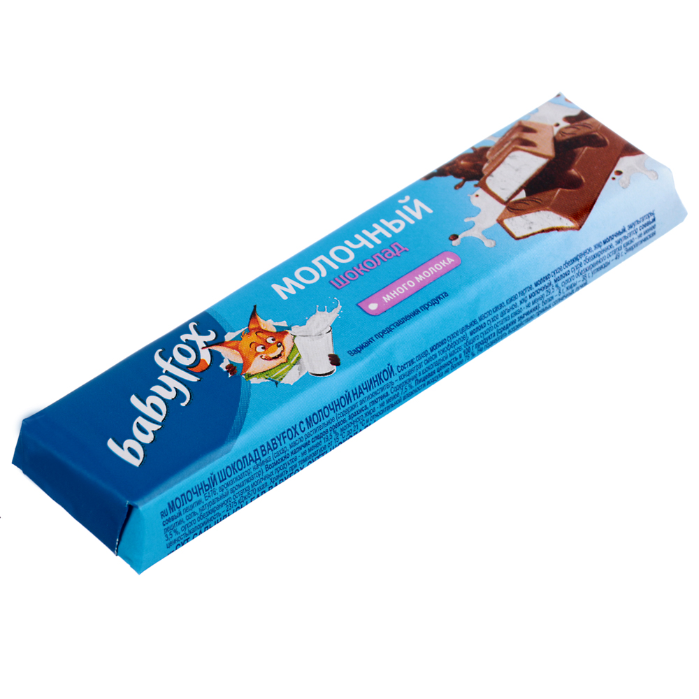 Шоколадный батончик с молочной начинкой Babyfox, 45 г, арт.№ 347-122