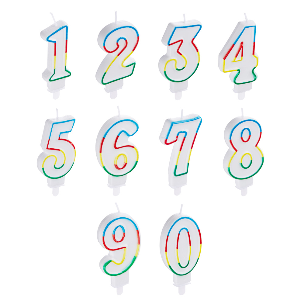 Свеча для торта в форме цифр тм Fntastic, парафин (0-9), арт.№ 506-192