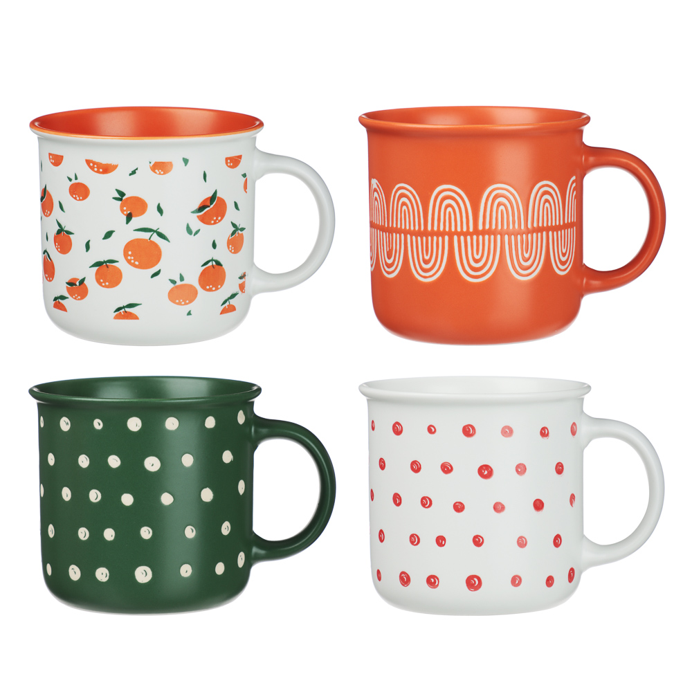 Кружка Ассорти тм MILLIMI, 370мл, 4 дизайна, фарфор, арт.№ 806-502