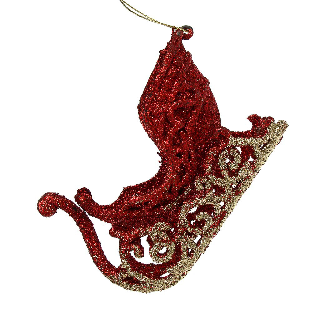 СНОУ БУМ Подвеска декоративная "Сани" 10.5x6x3.5 см, пластик, глиттер, красный, арт.№ 397-398
