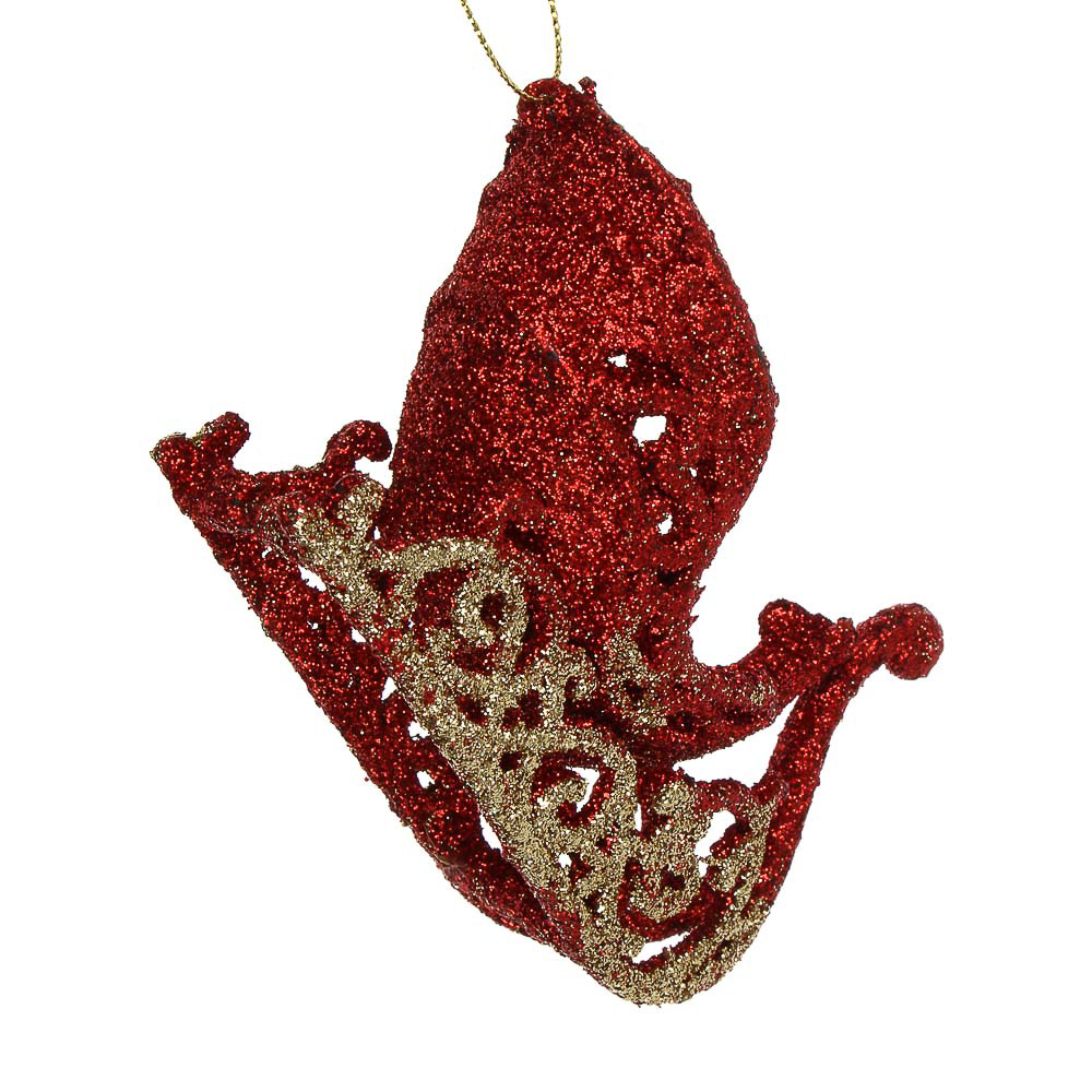 СНОУ БУМ Подвеска декоративная "Сани" 10.5x6x3.5 см, пластик, глиттер, красный, арт.№ 397-398