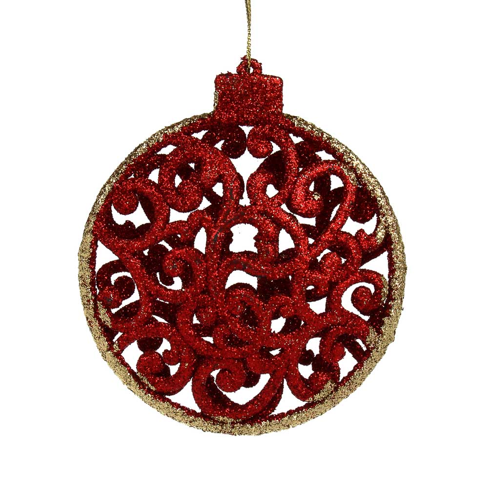 СНОУ БУМ Подвеска декоративная круглая 2.5x11x10 см, пластик, глиттер, красный, арт.№ 397-399