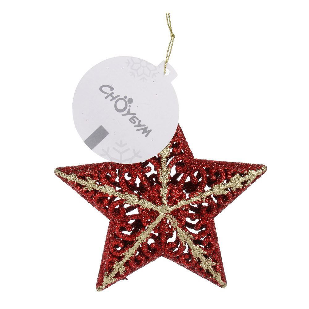 СНОУ БУМ Подвеска декоративная "Звезда" 12x12.5x4 см,  пластик, глиттер, красный, арт.№ 397-400