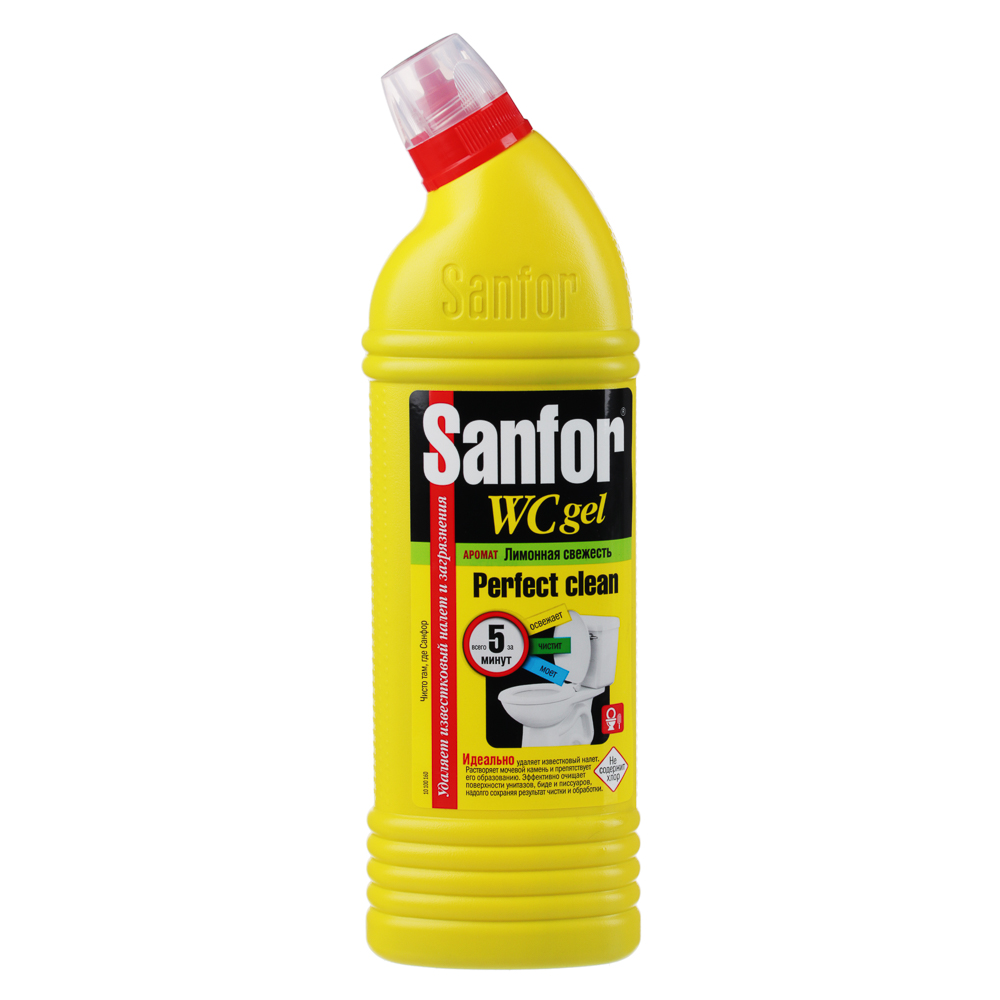 Средство для чистки и дезинфекции сантехники SANFOR WC Gel Лимонная свежесть ,п/б, 750мл, арт.№ 979-028