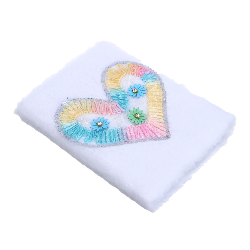 Записная книжка А5, 20,5х14,5см, 80 листов, "Сердце", плюш, аппликация с пайетками и кружевом, арт.№ 557-071