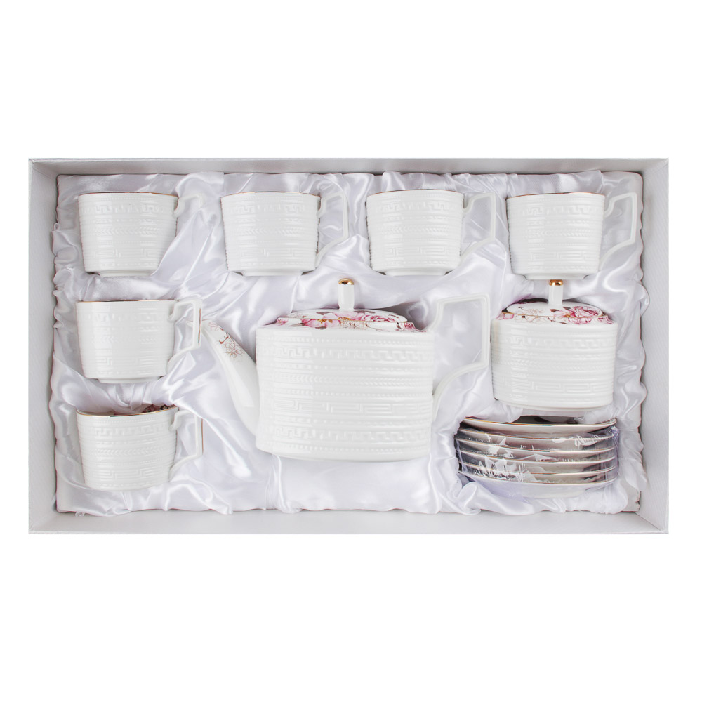 MILLIMI Роскошь Набор чайный 14 пр., чашка 290мл, чайник 1150мл, сахарница 380мл, кост. фрф, арт.№ 802-001