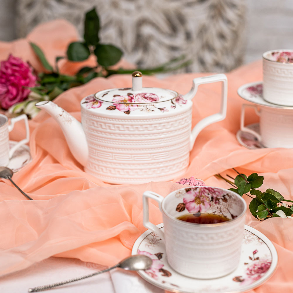 MILLIMI Роскошь Набор чайный 14 пр., чашка 290мл, чайник 1150мл, сахарница 380мл, кост. фрф, арт.№ 802-001