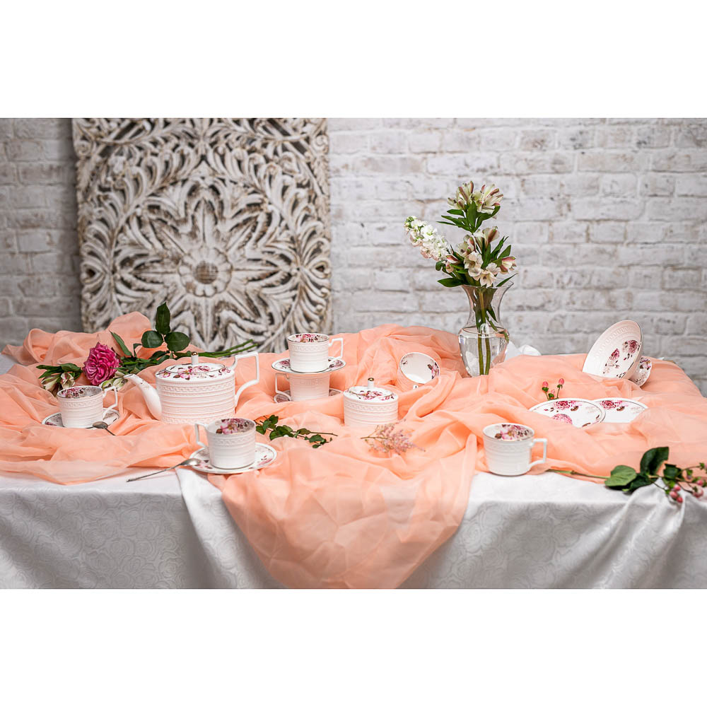 MILLIMI Роскошь Набор чайный 14 пр., чашка 290мл, чайник 1150мл, сахарница 380мл, кост. фрф, арт.№ 802-001