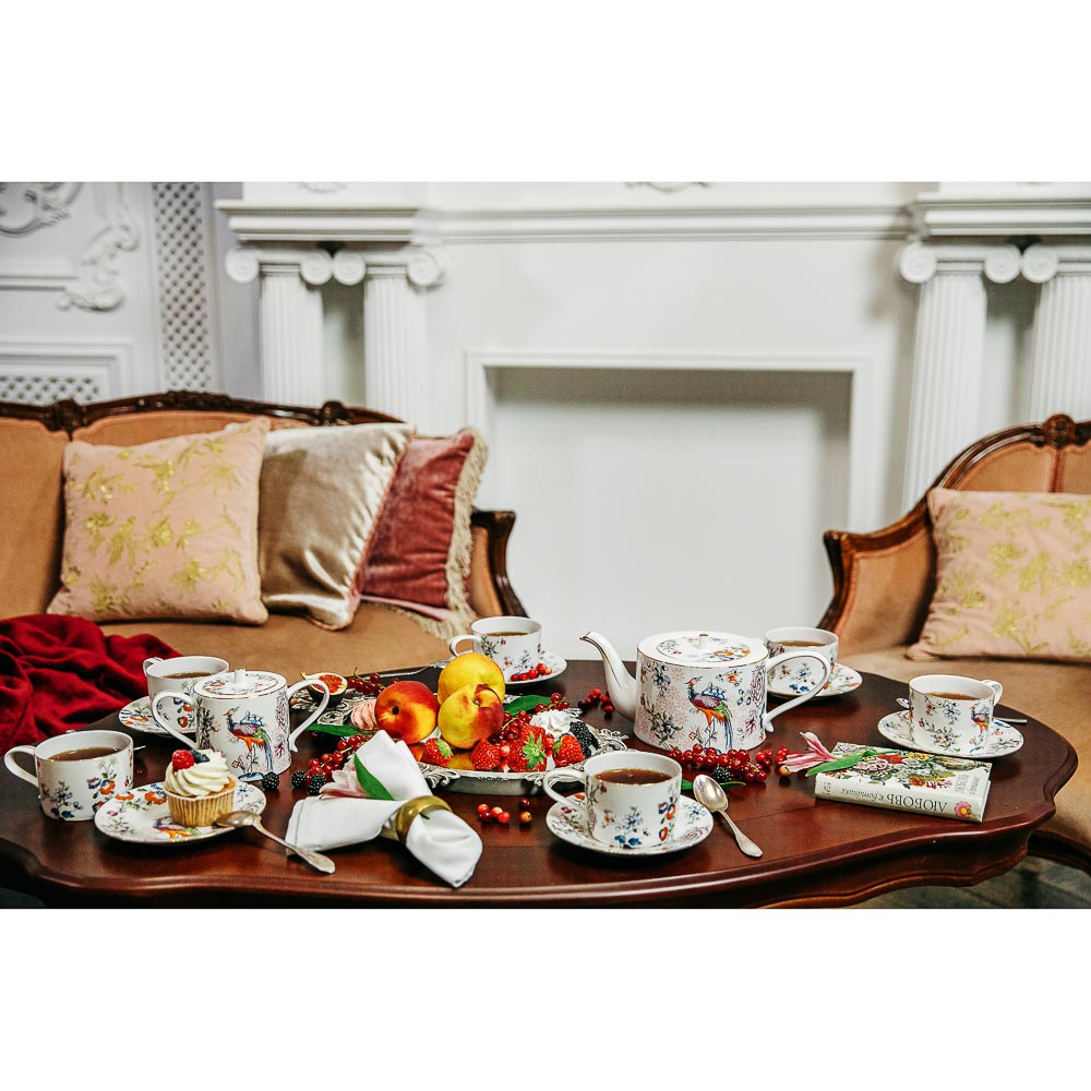 MILLIMI Райская птица Набор чайный 14 пр., чашка 270мл, чайник 1150мл, сахарница 450мл, кост. фрф, арт.№ 802-005