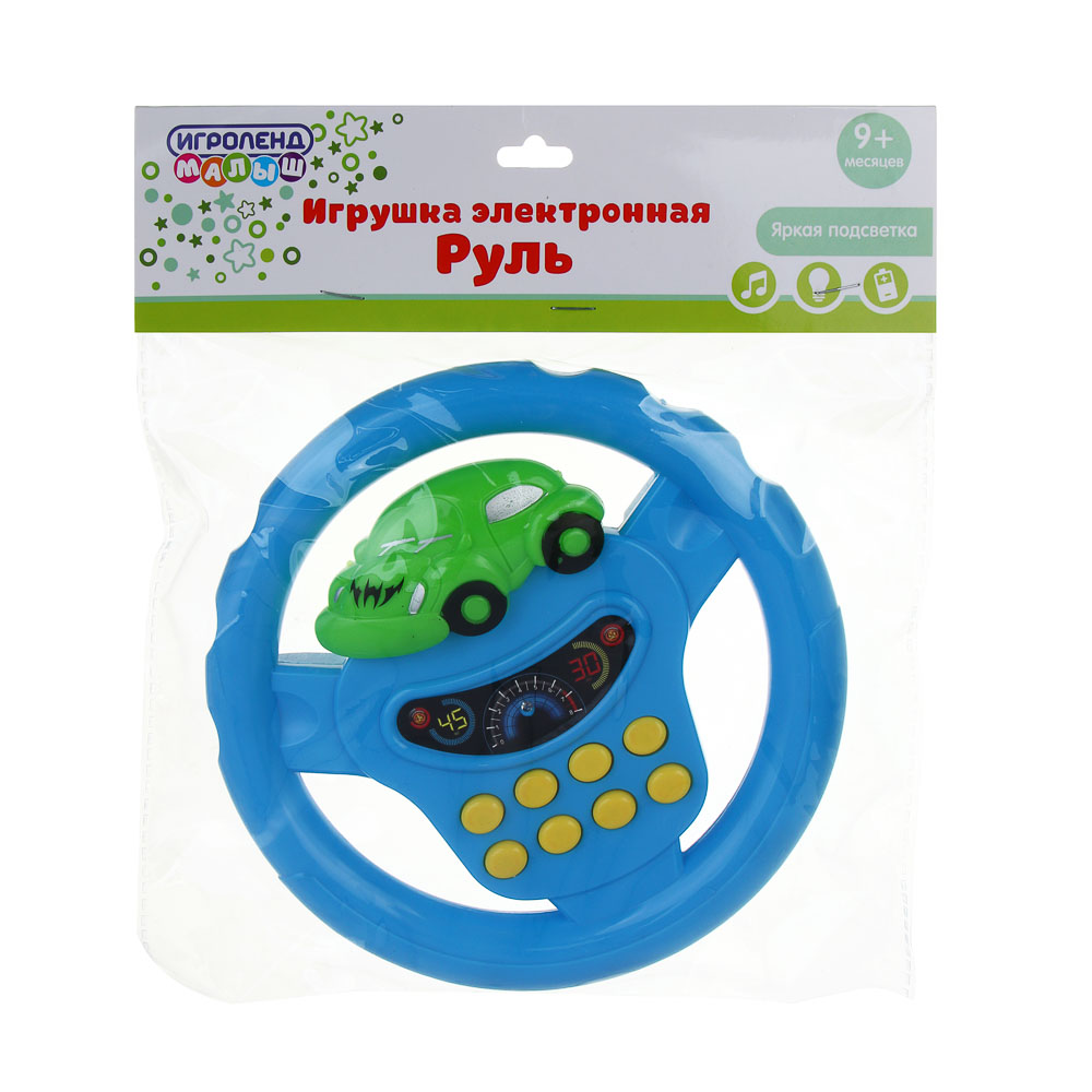 ИГРОЛЕНД Игрушка электронная Руль, свет, звук, ABS, 2хАА, 17,5х17х4см, ZY384010, арт.№ 262-393