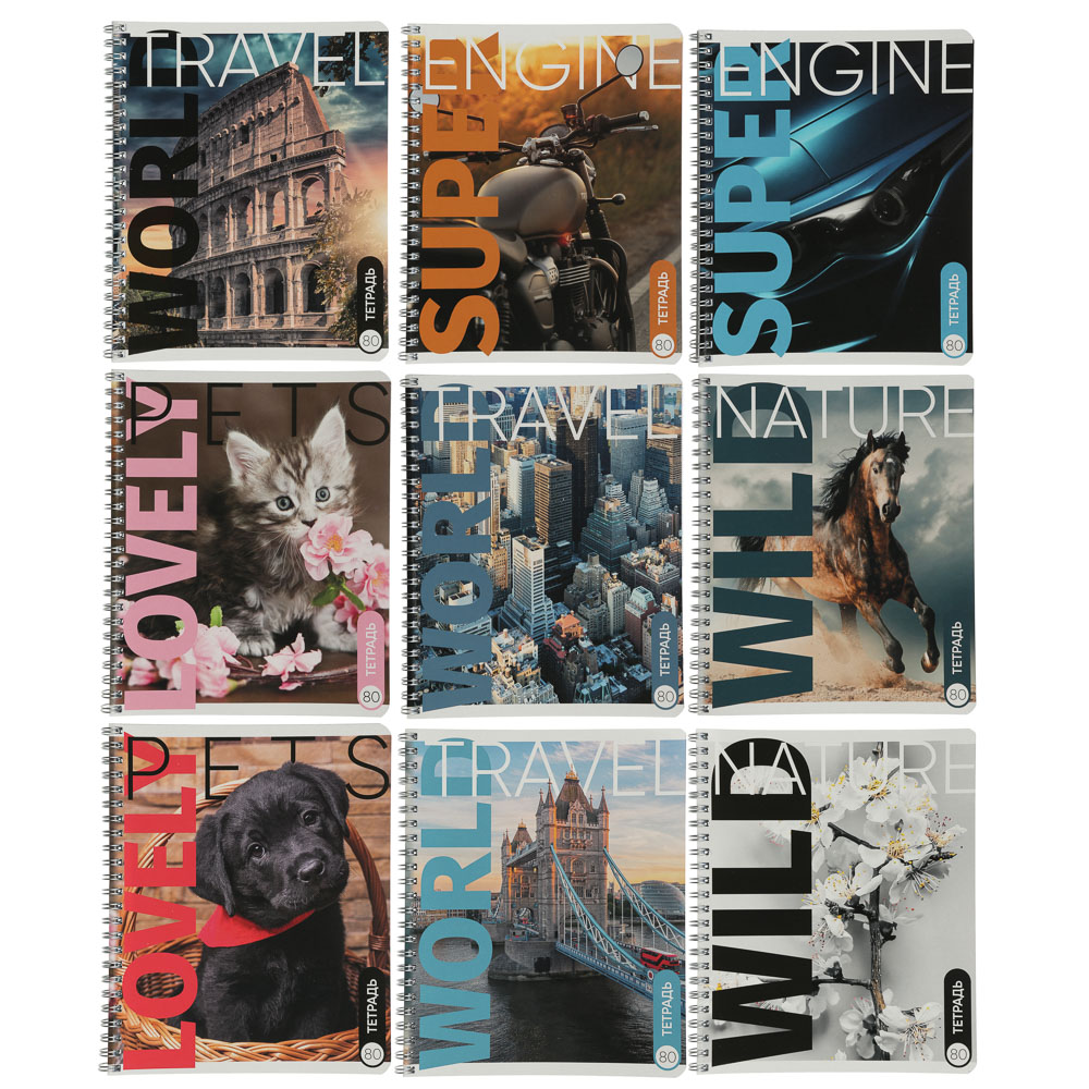 ClipStudio Тетрадь общая на спирали 80л. в клетку, обл.картон, 9 дизайнов, арт.№ 524-194