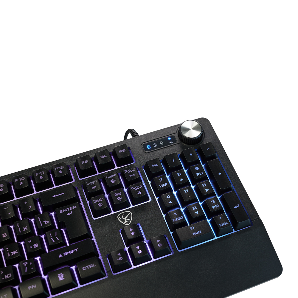 Игровая клавиатура проводная BY Rondache FULL SIZE ISO, мембранная, 104 кл., RGB, 2м, энкодер, арт.№ 405-071