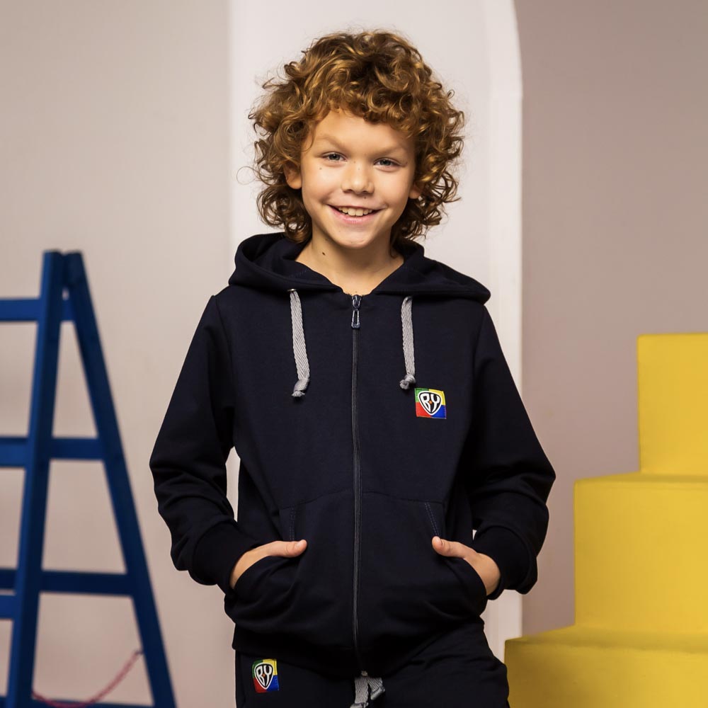 BY Basic Толстовка на молнии детская, хлопок, цвет темно-синий, размер 122, арт.№ 833-025