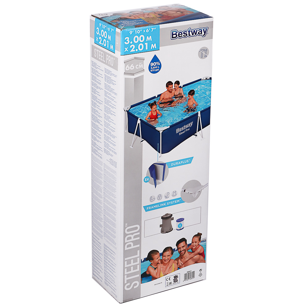 BESTWAY Бассейн каркасный Steel Pro с ф.-насосом, 300х201х66см, 3300л, 56411, арт.№ 107-243