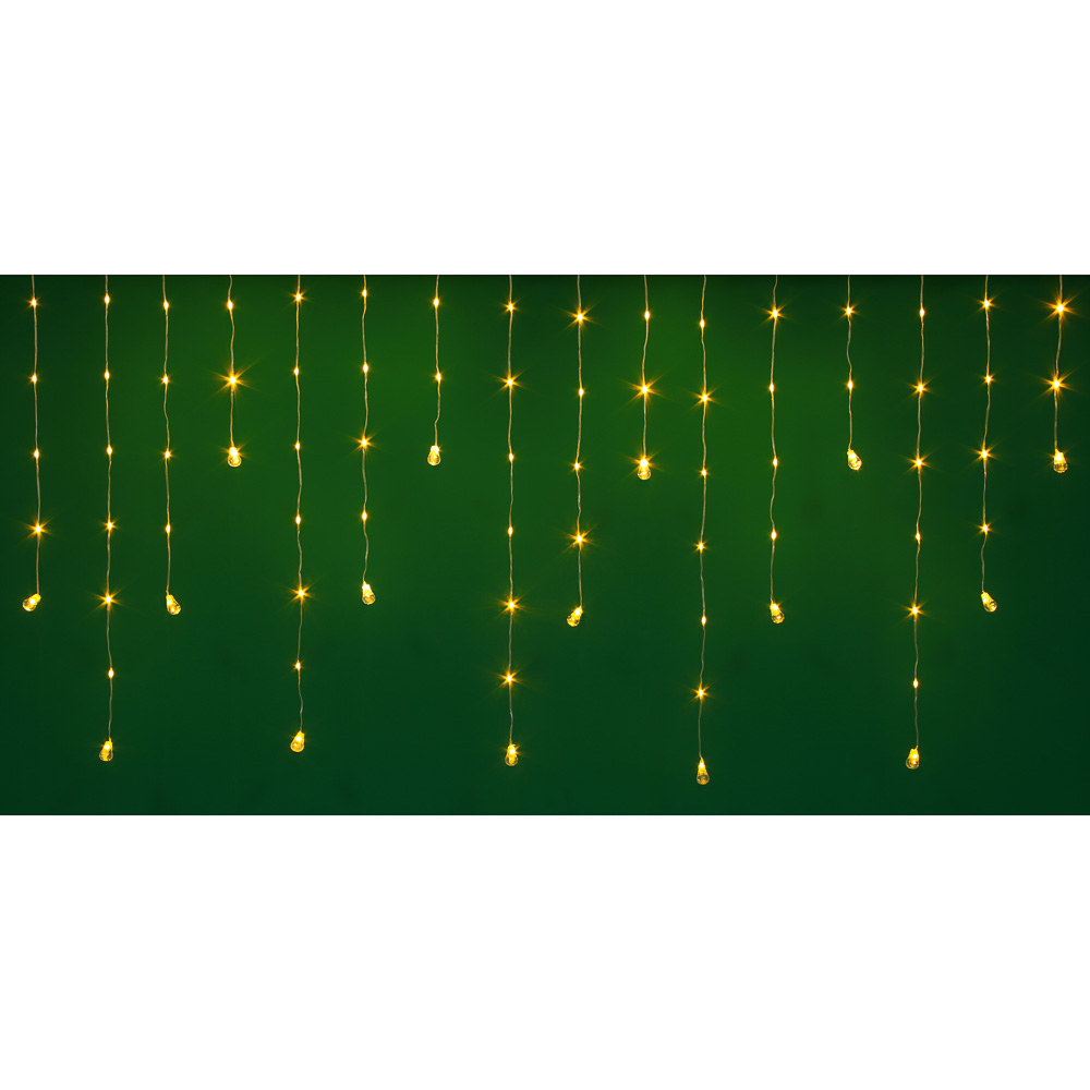 Гирлянда бахрома с каплями 2,5x0,3х0,5x0,7 м СНОУ БУМ, 80 LED ламп, постоянное свечение шампань, ПВХ прозрачный, 220В, арт.№ 382-094