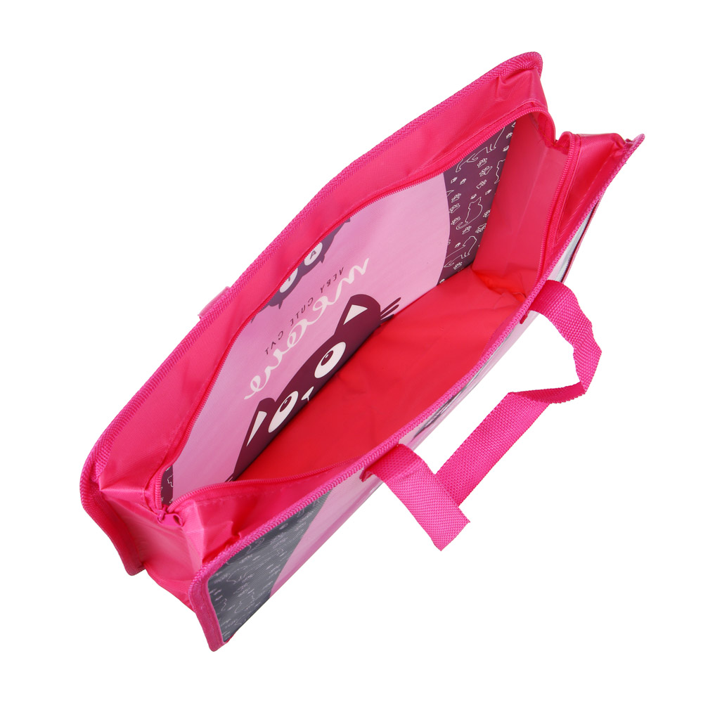 МИЛЫЙ КОТИК Папка для тетрадей 33,5x26см, для A4, расширение, молния сверху, ручки, пластик, арт.№ 236-090