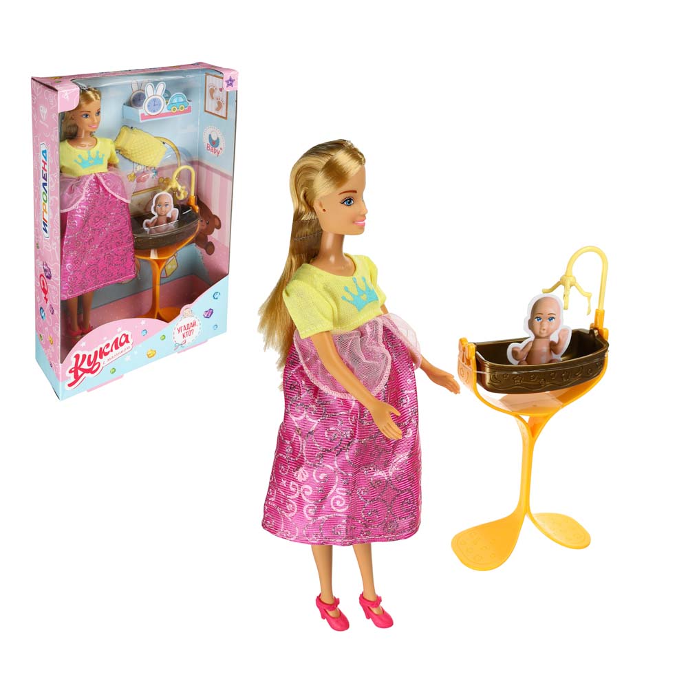 ИГРОЛЕНД Кукла с малышом и люлькой, ABS, полиэстер, 19,5х32,5х6см, 2 дизайна, арт.№ 267-840