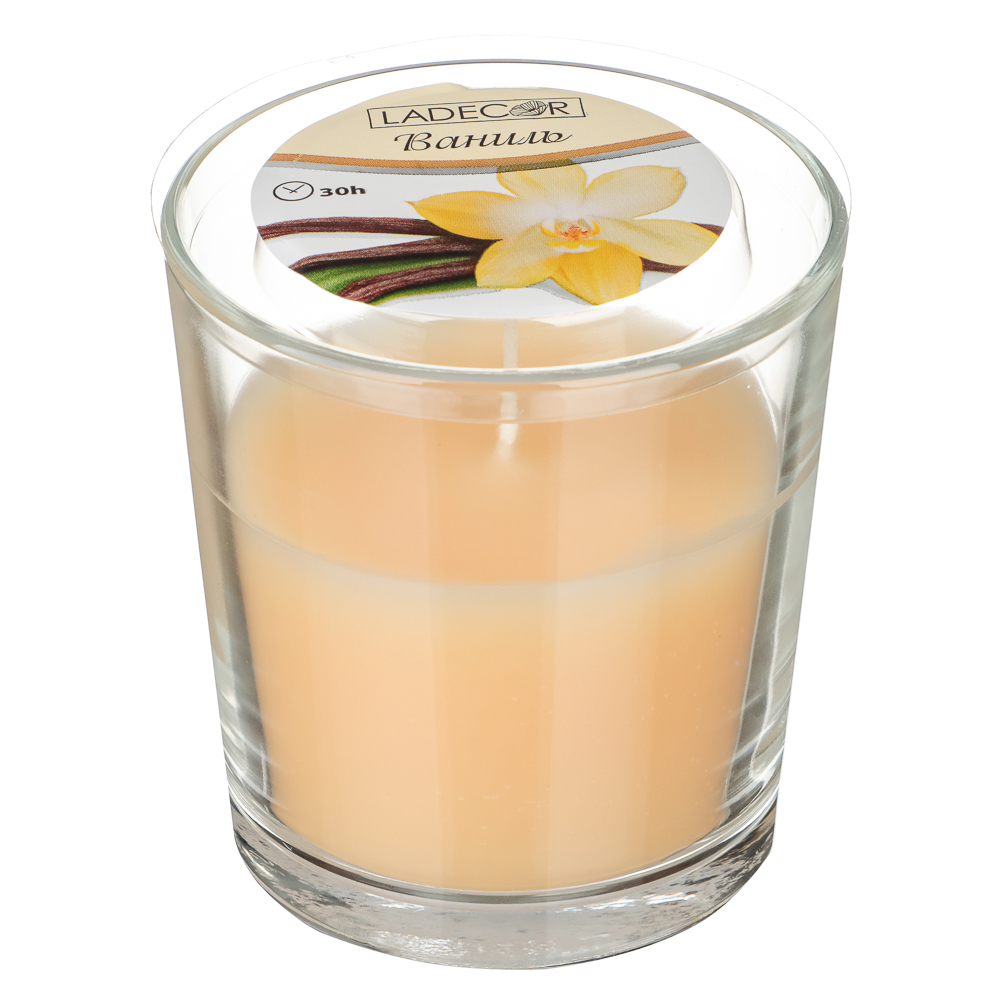 Свеча ароматическая в стеклянном стакане, 8х7,5см, аромат ваниль, арт.№ 562-132
