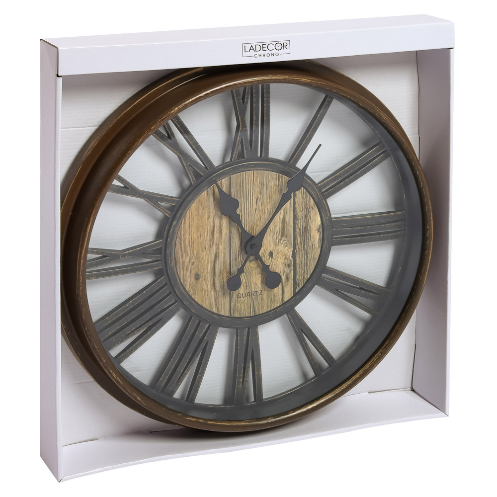 LADECOR CHRONO Часы настенные, 45,7x45,7x5 см, 1xAA, цвет коричневый, арт.№ 581-967