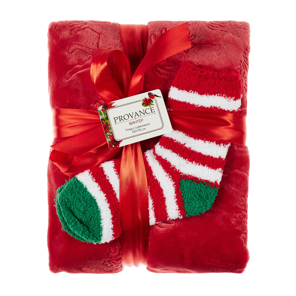 PROVANCE Винтер Плед с сувениром, 130х170см, 100% полиэстер, красный, арт.№ 492-164