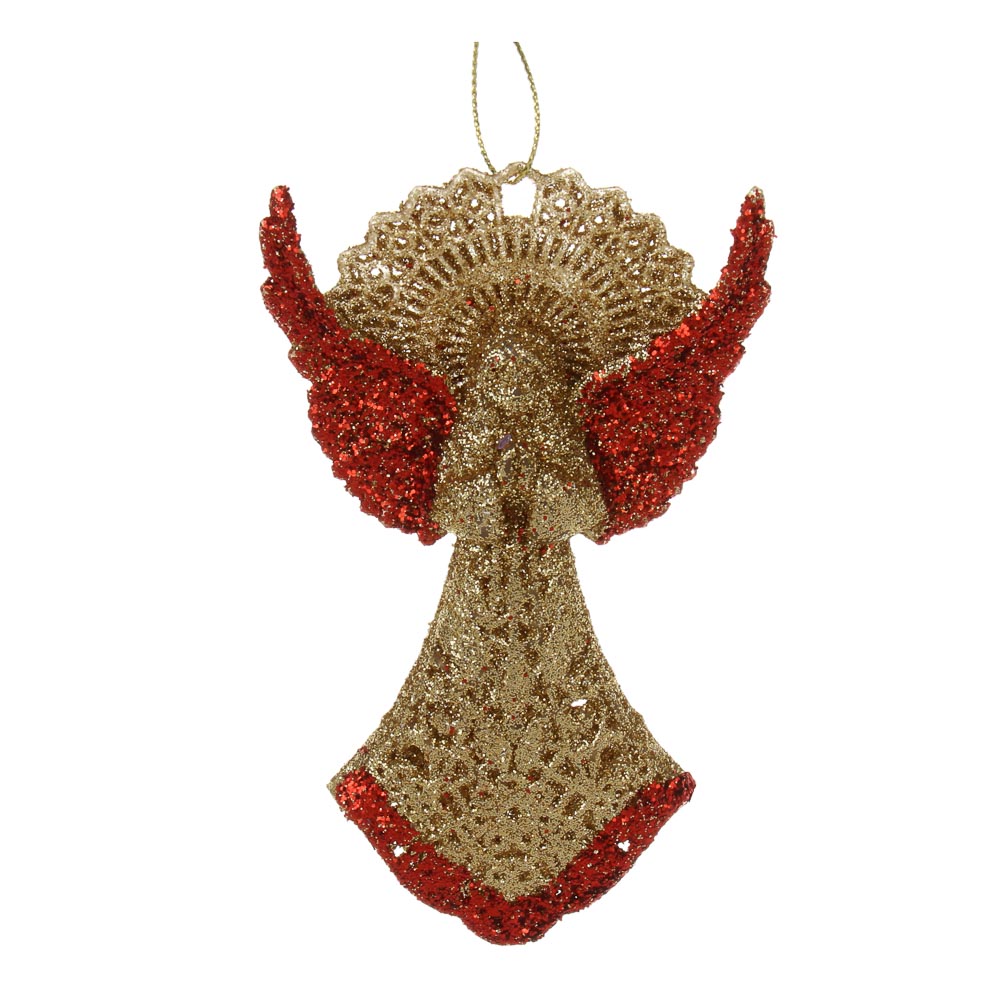 СНОУ БУМ Подвеска декоративная "Ангел" 13 см, пластик, глиттер, золото, красный, арт.№ 397-401