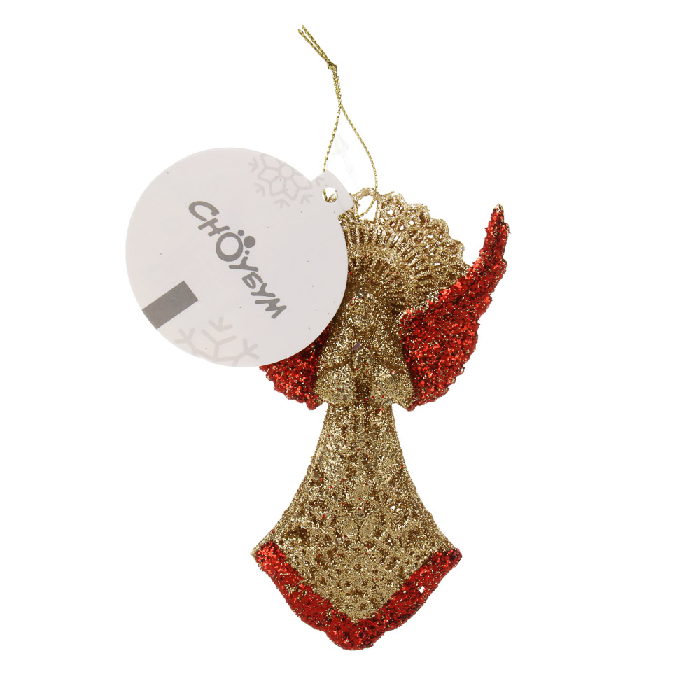 СНОУ БУМ Подвеска декоративная "Ангел" 13 см, пластик, глиттер, золото, красный, арт.№ 397-401