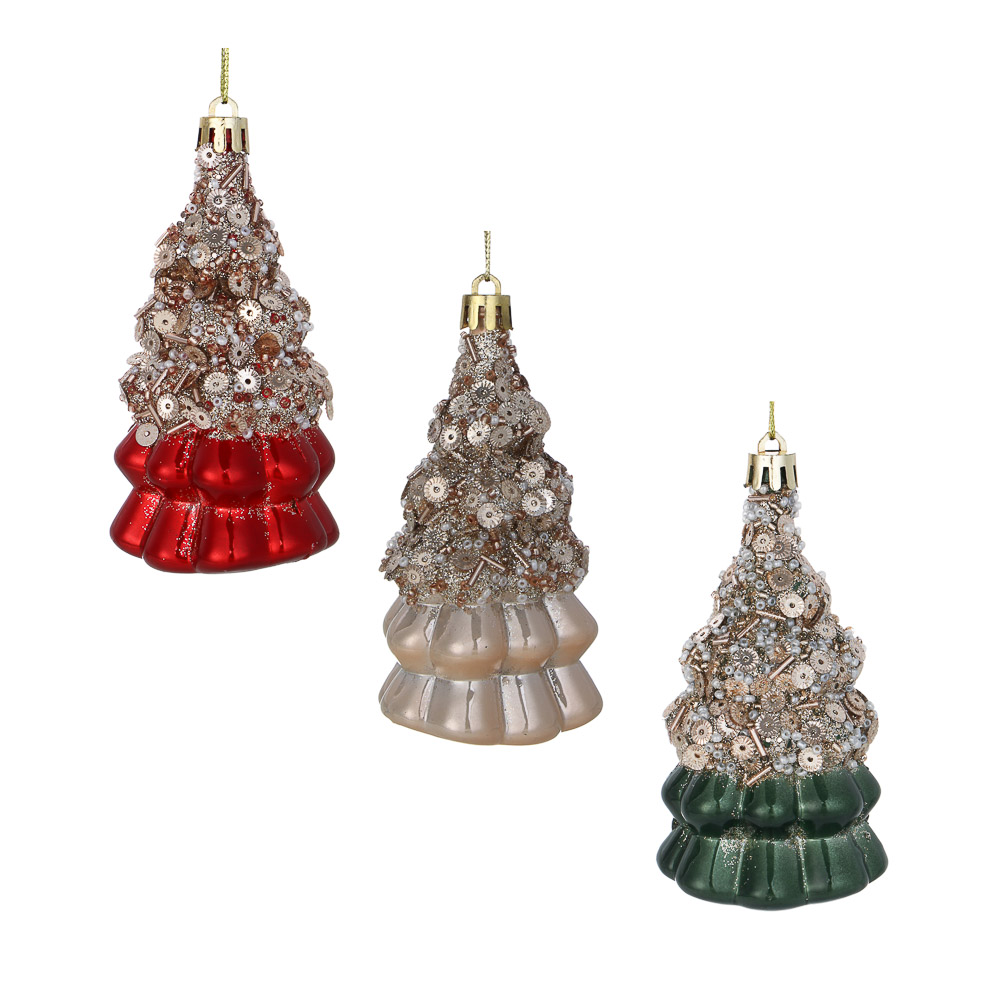 СНОУ БУМ Подвеска декоративная "Елочка", 11х5.7х4.8 см, 1 шт, пластик, глиттер, 3 дизайна, арт.№ 397-404