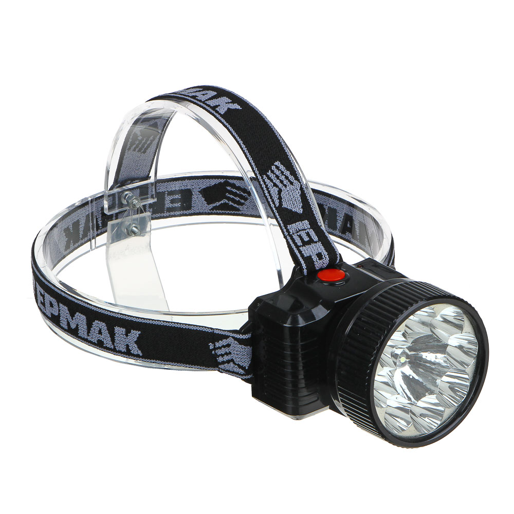 Фонарь налобный тм ЕРМАК, аккумуляторный, 8 ярк.+ 0,5 Вт LED, вилка 220В, 8,8x7,4х8,5см, арт.№ 328-047