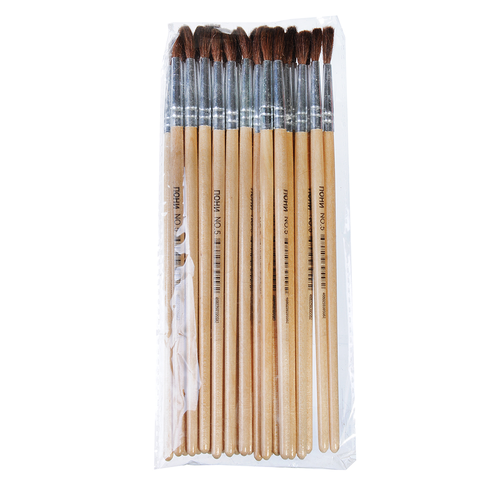 Кисть художественная №5, наконечник из волоса Пони, деревянная ручка, метал.оплетка, инд. маркировка, арт.№ 583-228