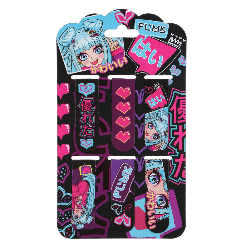 Аниме Набор закладок магнитных, 6 штук, размер закладки 12Х1,9см, упаковка 18,3Х10,3см, арт.№ 235-014