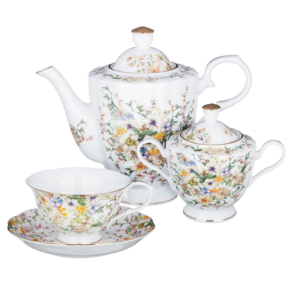 MILLIMI Версаль Набор чайный 14 пр., чашка 240мл, чайник 1350мл, сахарница 400мл, кост. фрф, арт.№ 802-008