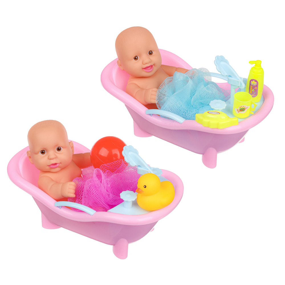 ИГРОЛЕНД Пупс в ванночке с аксессуарами, PP, PVC, упак. 24х15х14см, 2 дизайна, арт.№ 267-652