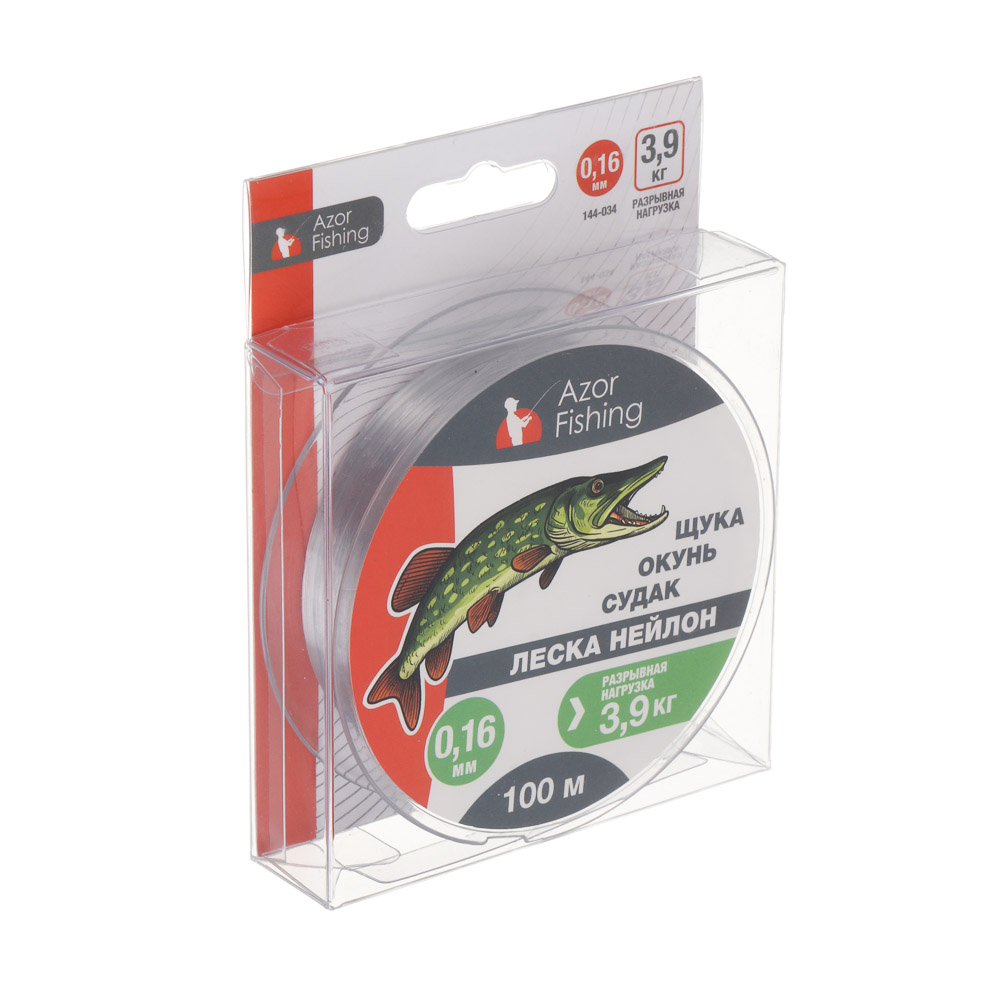 Леска "Щука, Окунь, Судак" тм AZOR FISHING, нейлон, 100м, 0,16мм, 3,9кг, серая, арт.№ 144-034