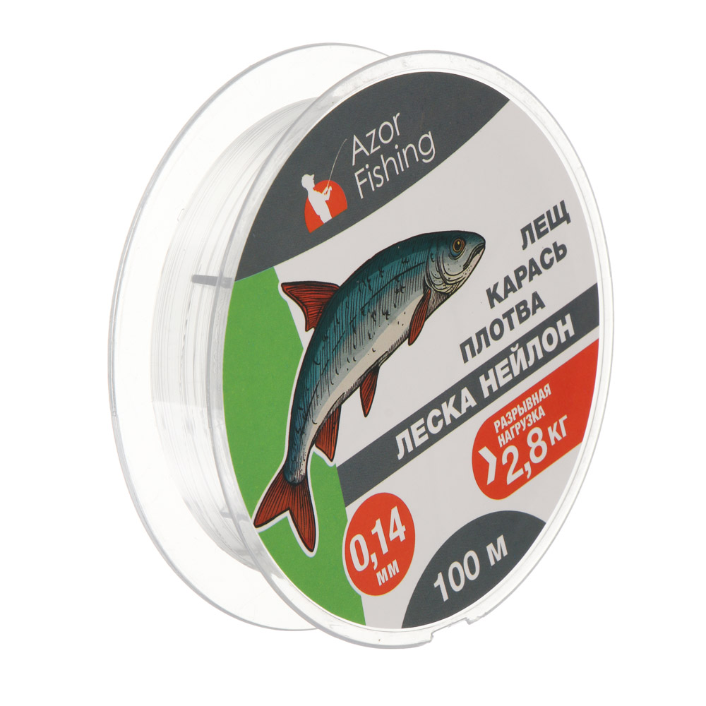 Леска "Лещ, Карась, Плотва" тм AZOR FISHING, нейлон, 100м, 0,14мм, 2,8кг, прозрачный, арт.№ 144-035