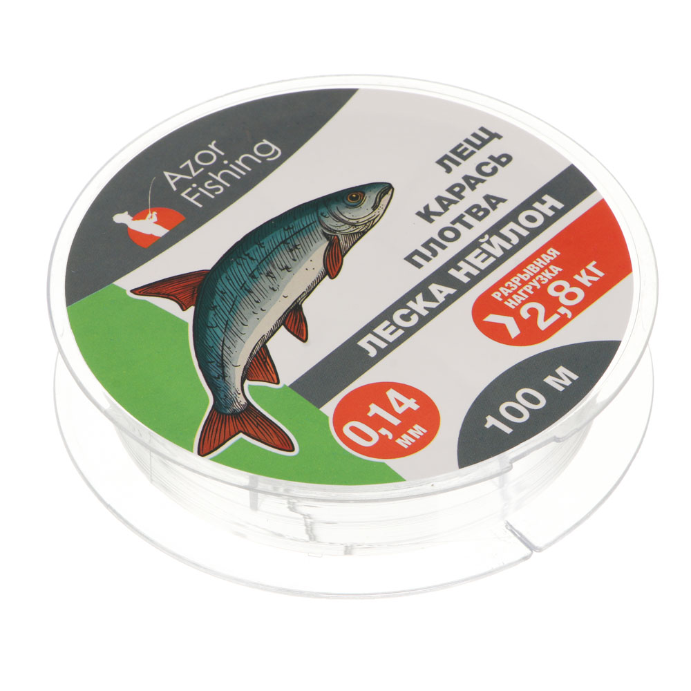 Леска "Лещ, Карась, Плотва" тм AZOR FISHING, нейлон, 100м, 0,14мм, 2,8кг, прозрачный, арт.№ 144-035