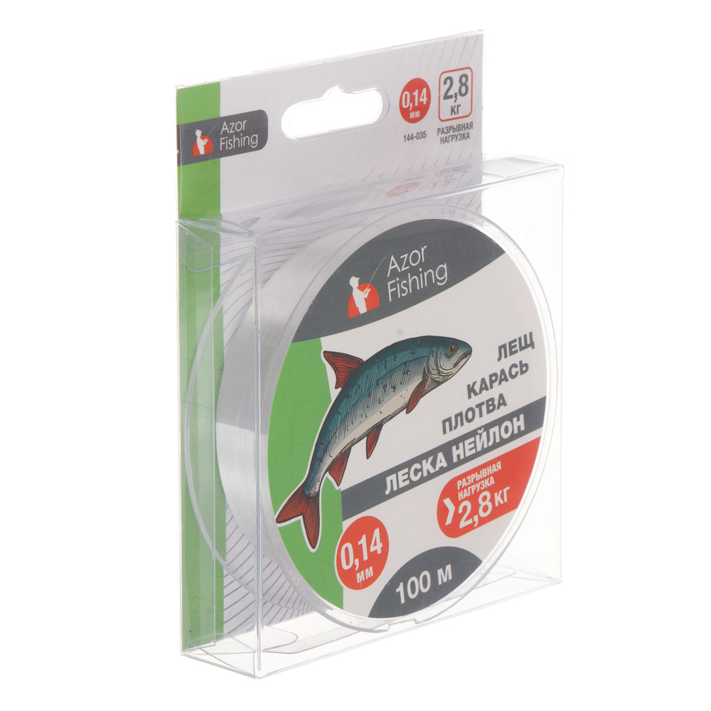 Леска "Лещ, Карась, Плотва" тм AZOR FISHING, нейлон, 100м, 0,14мм, 2,8кг, прозрачный, арт.№ 144-035