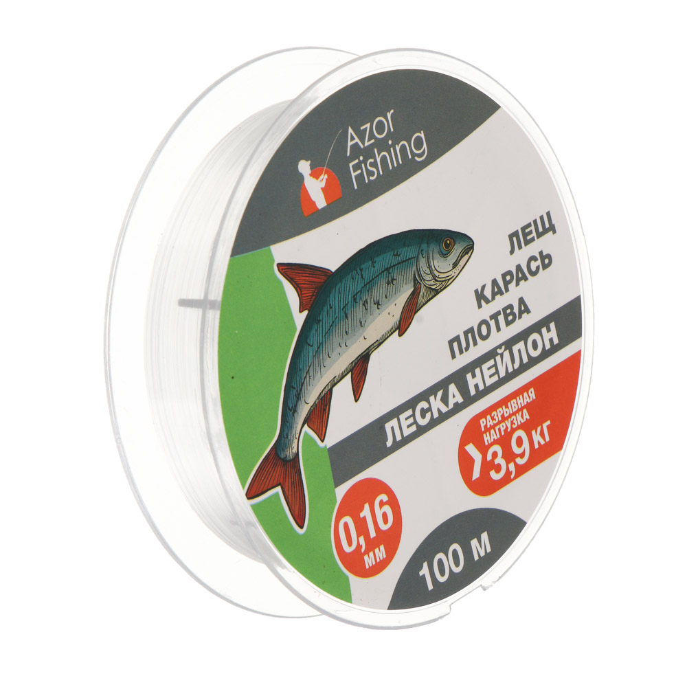 Леска "Лещ, Карась, Плотва" тм AZOR FISHING, нейлон, 100м, 0,16мм, 3,9кг, прозрачный, арт.№ 144-036