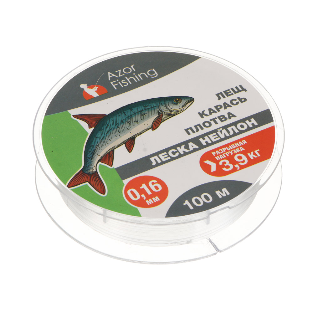 Леска "Лещ, Карась, Плотва" тм AZOR FISHING, нейлон, 100м, 0,16мм, 3,9кг, прозрачный, арт.№ 144-036