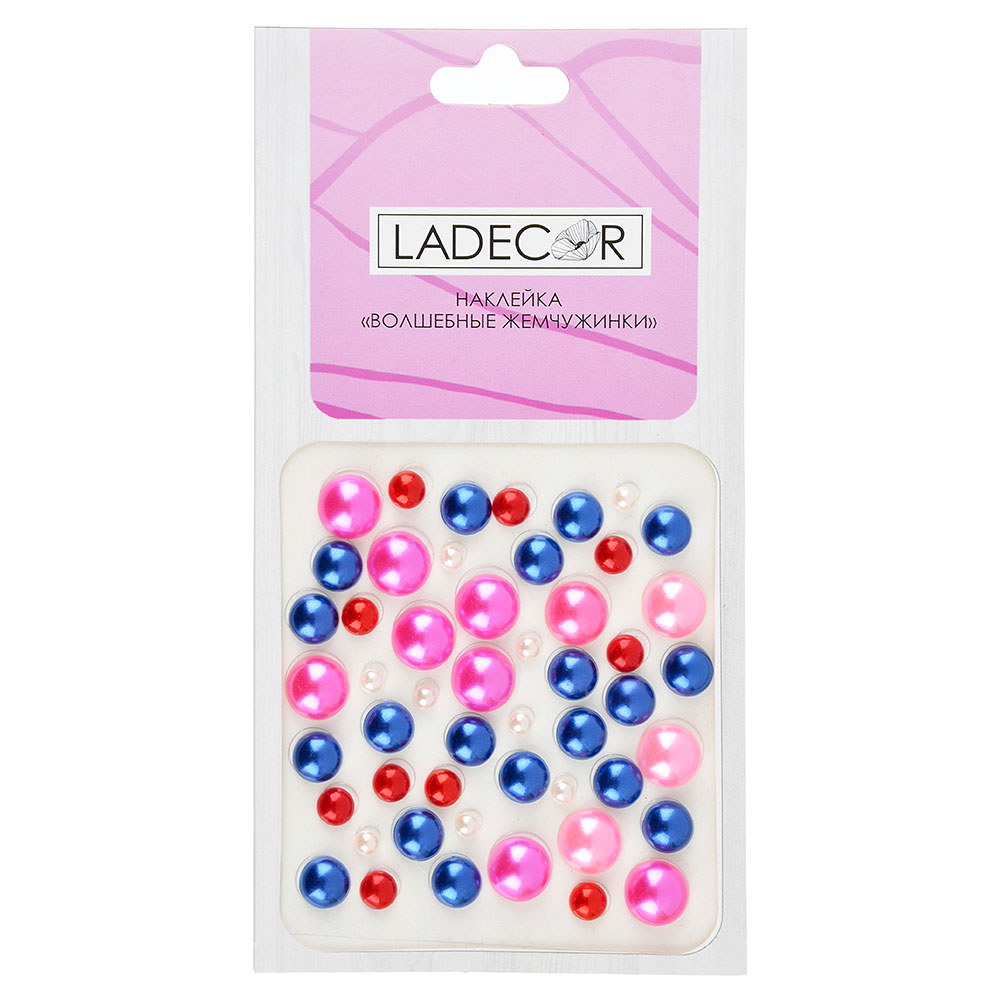 LADECOR Наклейка декоративная "Волшебные жемчужинки", пластик, 14х7,5см, 7-9 цветов, арт.№ 503-483